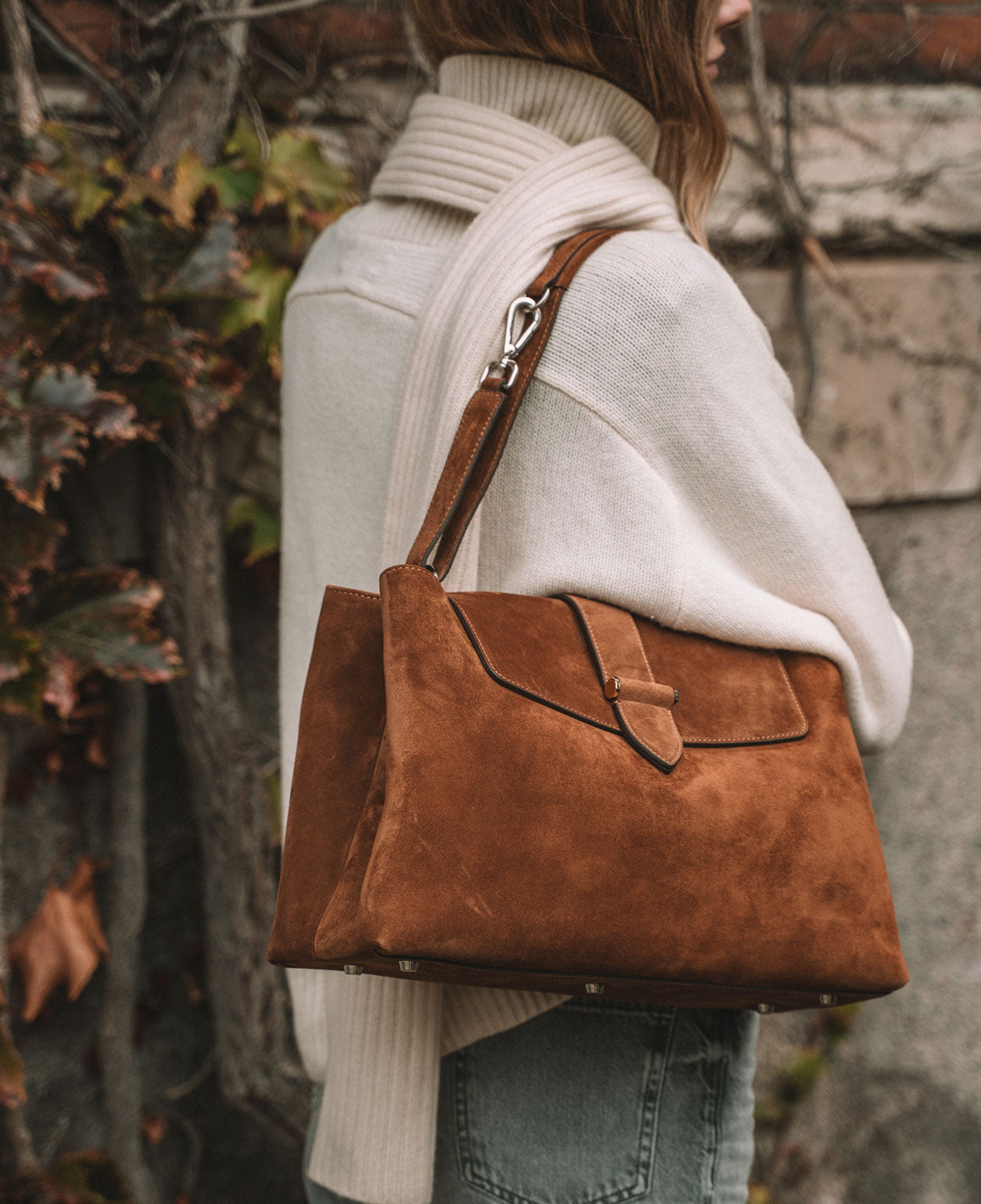 CATHRINE working shoulder bag - Suede Cognac
